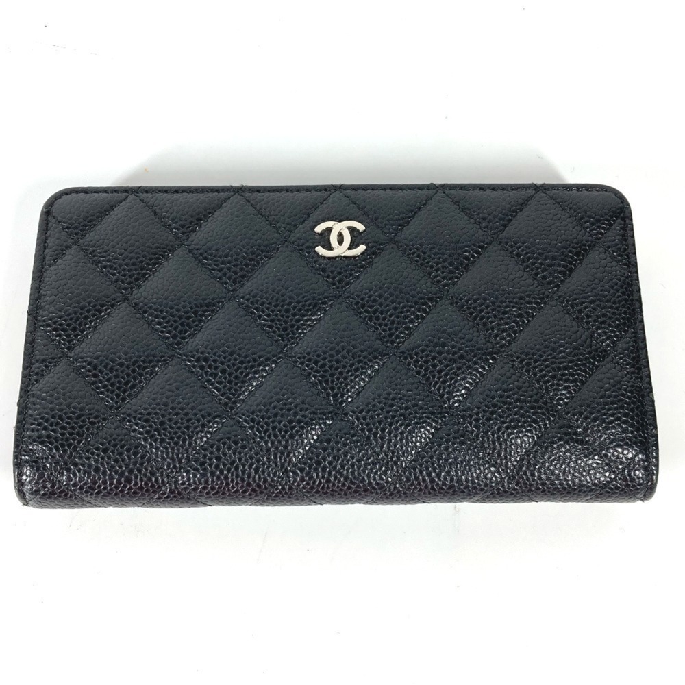 CHANEL Authentic Black Caviar Leather Logo Wallet